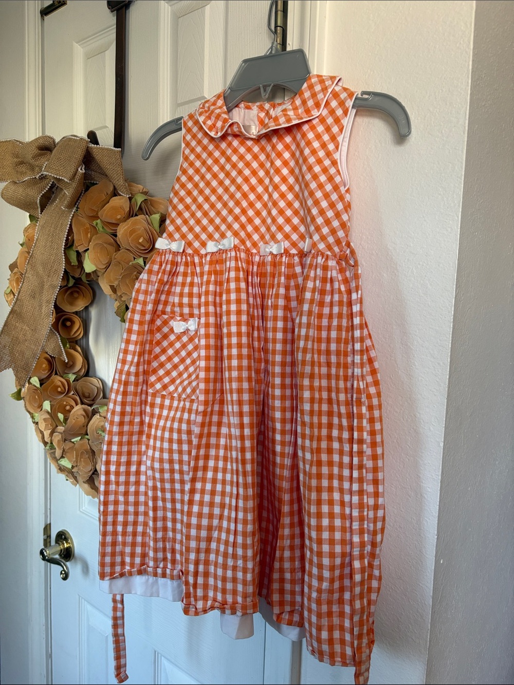 Strasburg Orange and White Gingham Checked Dress 4Y